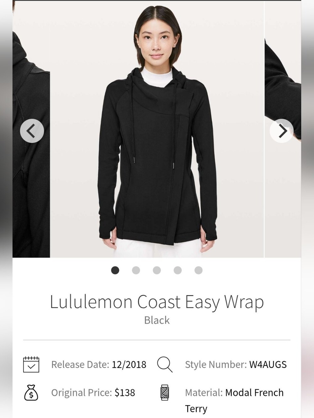 Lululemon Athletica Coast Easy Wrap - Black Sz 4